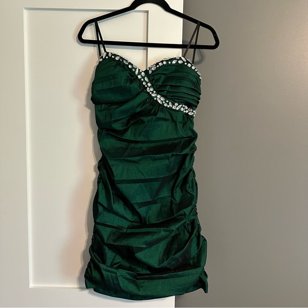 City Studio Satin Strapless Party Dress Green